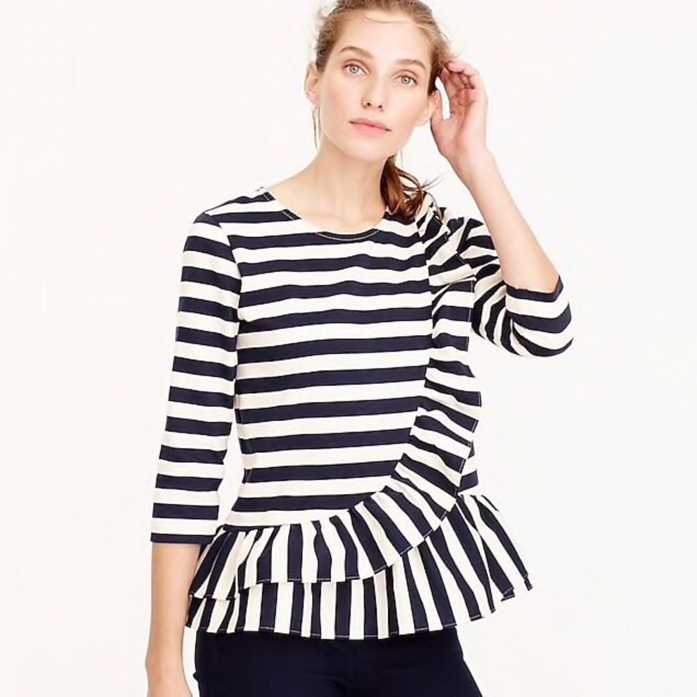 J.Crew | Navy & White Striped Ruffle Peplum NWOT